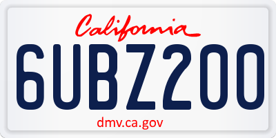 CA license plate 6UBZ200