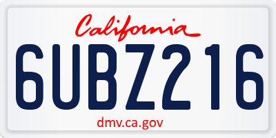 CA license plate 6UBZ216