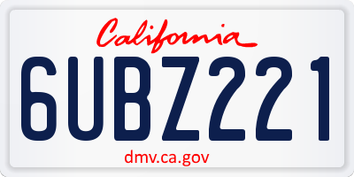CA license plate 6UBZ221