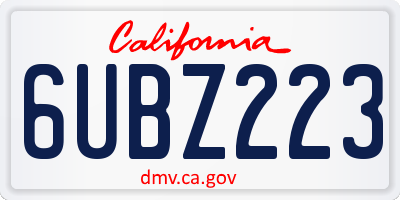 CA license plate 6UBZ223