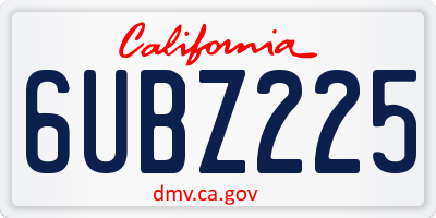 CA license plate 6UBZ225