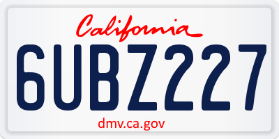 CA license plate 6UBZ227