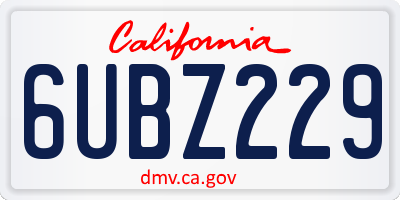 CA license plate 6UBZ229