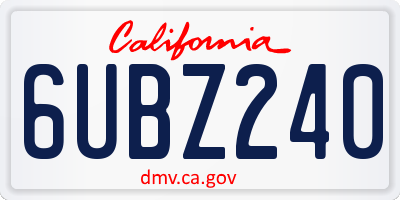CA license plate 6UBZ240
