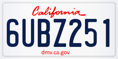 CA license plate 6UBZ251