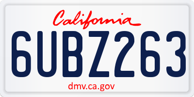 CA license plate 6UBZ263