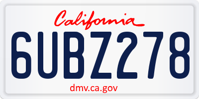 CA license plate 6UBZ278