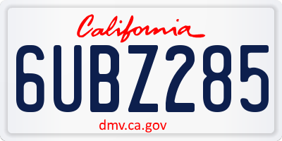 CA license plate 6UBZ285