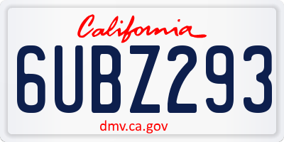 CA license plate 6UBZ293