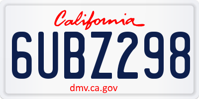 CA license plate 6UBZ298
