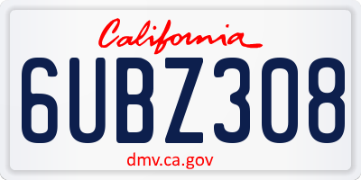 CA license plate 6UBZ308