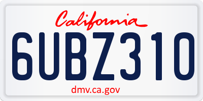 CA license plate 6UBZ310