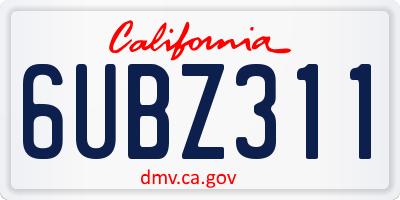 CA license plate 6UBZ311