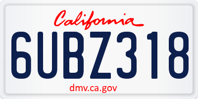 CA license plate 6UBZ318