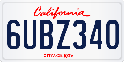 CA license plate 6UBZ340