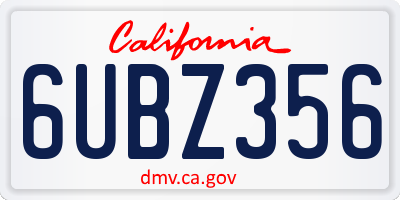 CA license plate 6UBZ356