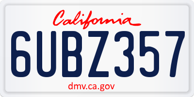 CA license plate 6UBZ357