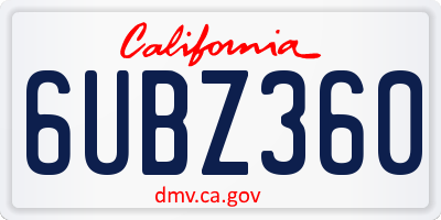 CA license plate 6UBZ360
