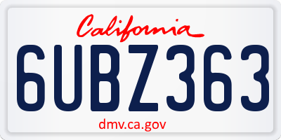 CA license plate 6UBZ363