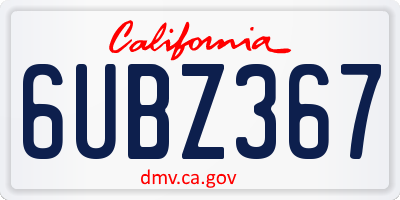 CA license plate 6UBZ367