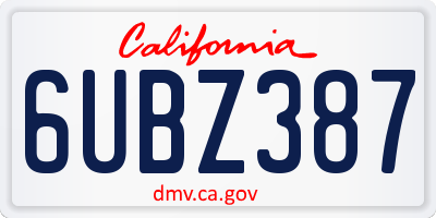 CA license plate 6UBZ387