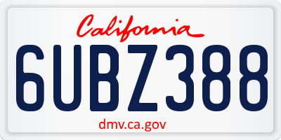 CA license plate 6UBZ388