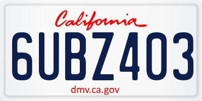 CA license plate 6UBZ403