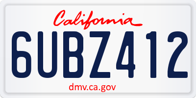 CA license plate 6UBZ412