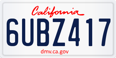 CA license plate 6UBZ417