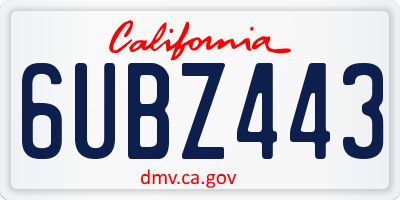 CA license plate 6UBZ443