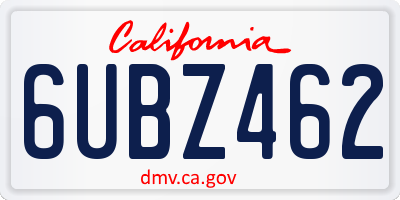 CA license plate 6UBZ462