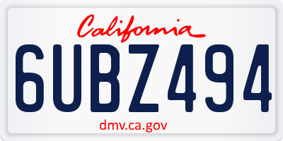 CA license plate 6UBZ494