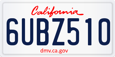 CA license plate 6UBZ510