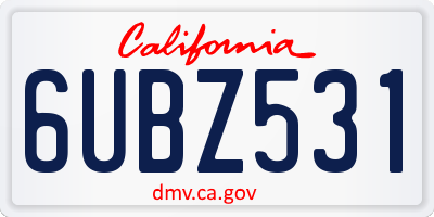 CA license plate 6UBZ531