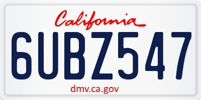 CA license plate 6UBZ547