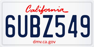 CA license plate 6UBZ549