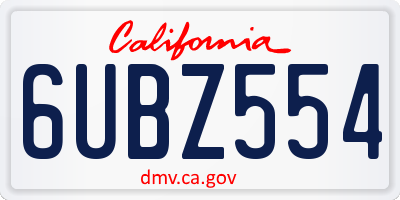 CA license plate 6UBZ554