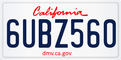 CA license plate 6UBZ560