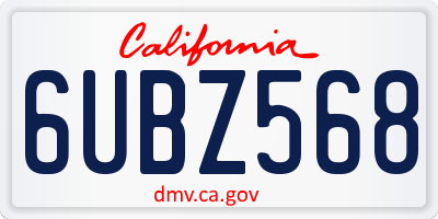 CA license plate 6UBZ568