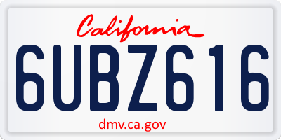 CA license plate 6UBZ616