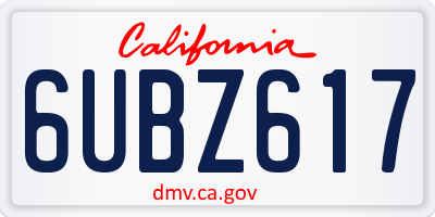 CA license plate 6UBZ617