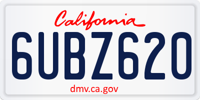CA license plate 6UBZ620