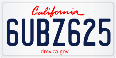 CA license plate 6UBZ625