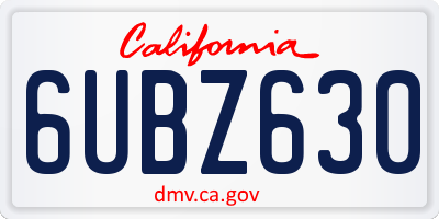 CA license plate 6UBZ630