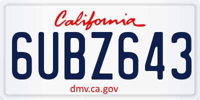 CA license plate 6UBZ643