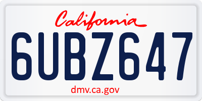 CA license plate 6UBZ647