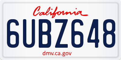 CA license plate 6UBZ648