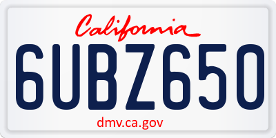 CA license plate 6UBZ650