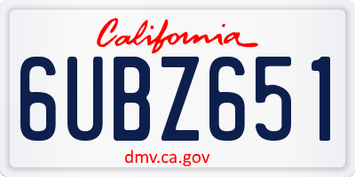 CA license plate 6UBZ651