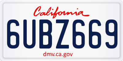 CA license plate 6UBZ669